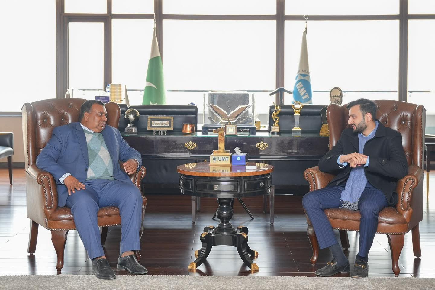High Commissioner of Bangladesh to Pakistan, Iqbal Hussain Khan (left), in a meeting with UMT President Ibrahim Hasan Murad at his office on January 19, 2026. (X / @ibrahimhmurad)