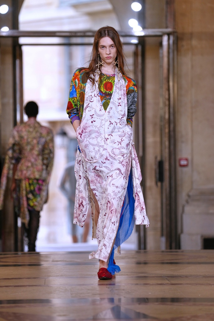 A model wears a creation as part of the Vivienne Westwood Spring/Summer 2026 collection presented in Paris, Saturday, Oct. 4, 2025. (AP)
