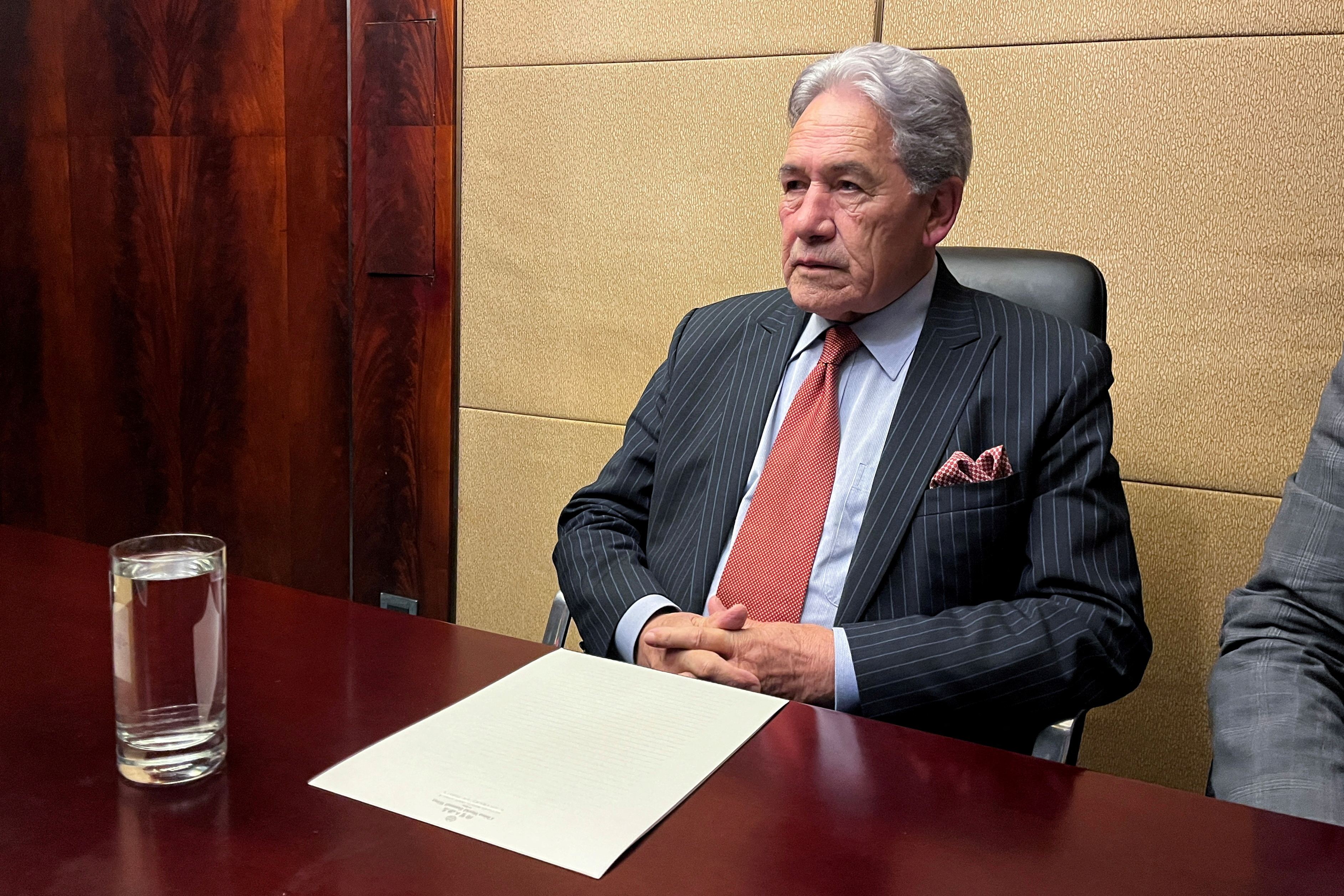 FILE PHOTO: New Zealand's Foreign Minister Winston Peters attends a press conference, following his meeting with Chinese Foreign Minister Wang Yi, in Beijing, China February 26, 2025. 