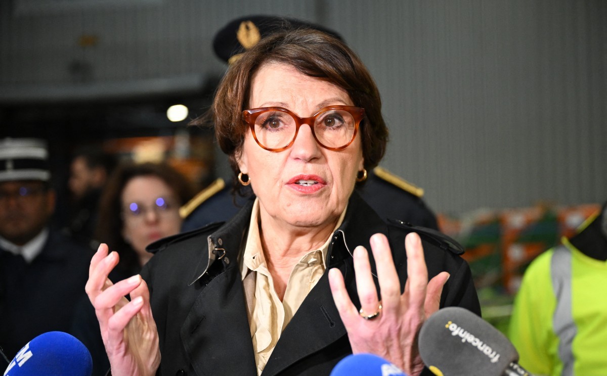 France's Agriculture Minister Annie Genevard answers journalists' questions after attending an inspection of imported foodstuffs at Roissy Charles-de-Gaulle airport in Paris, on January 15, 2026 (AFP)
