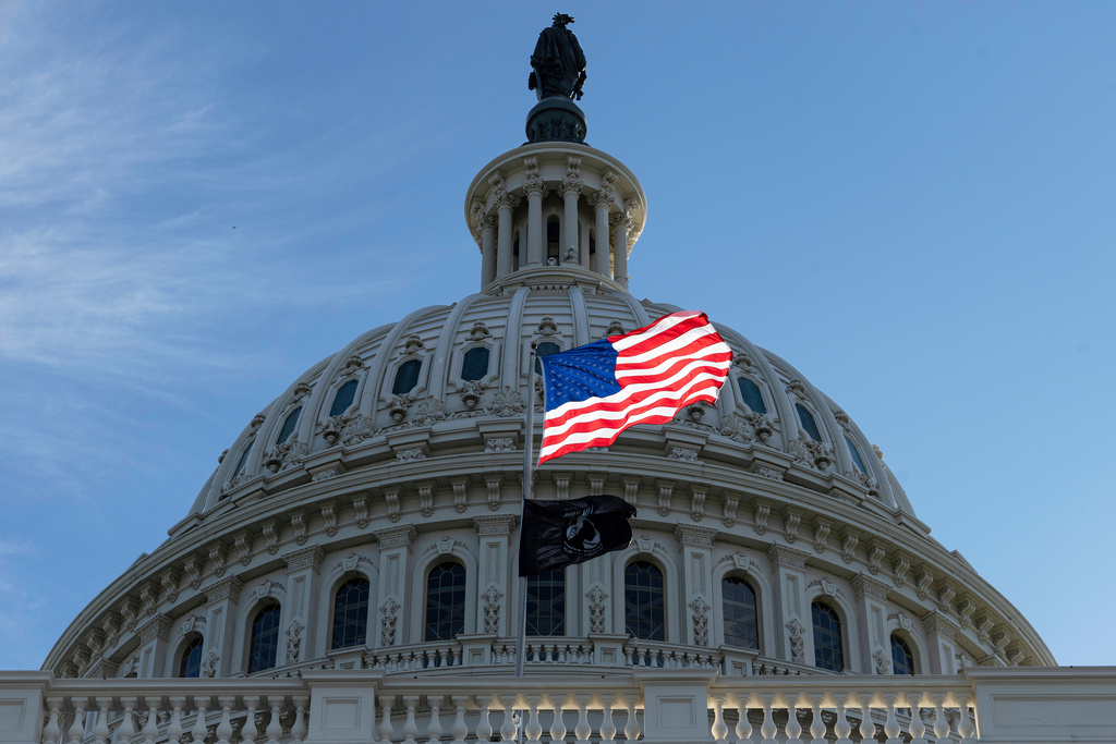  American flag over the Capitol
