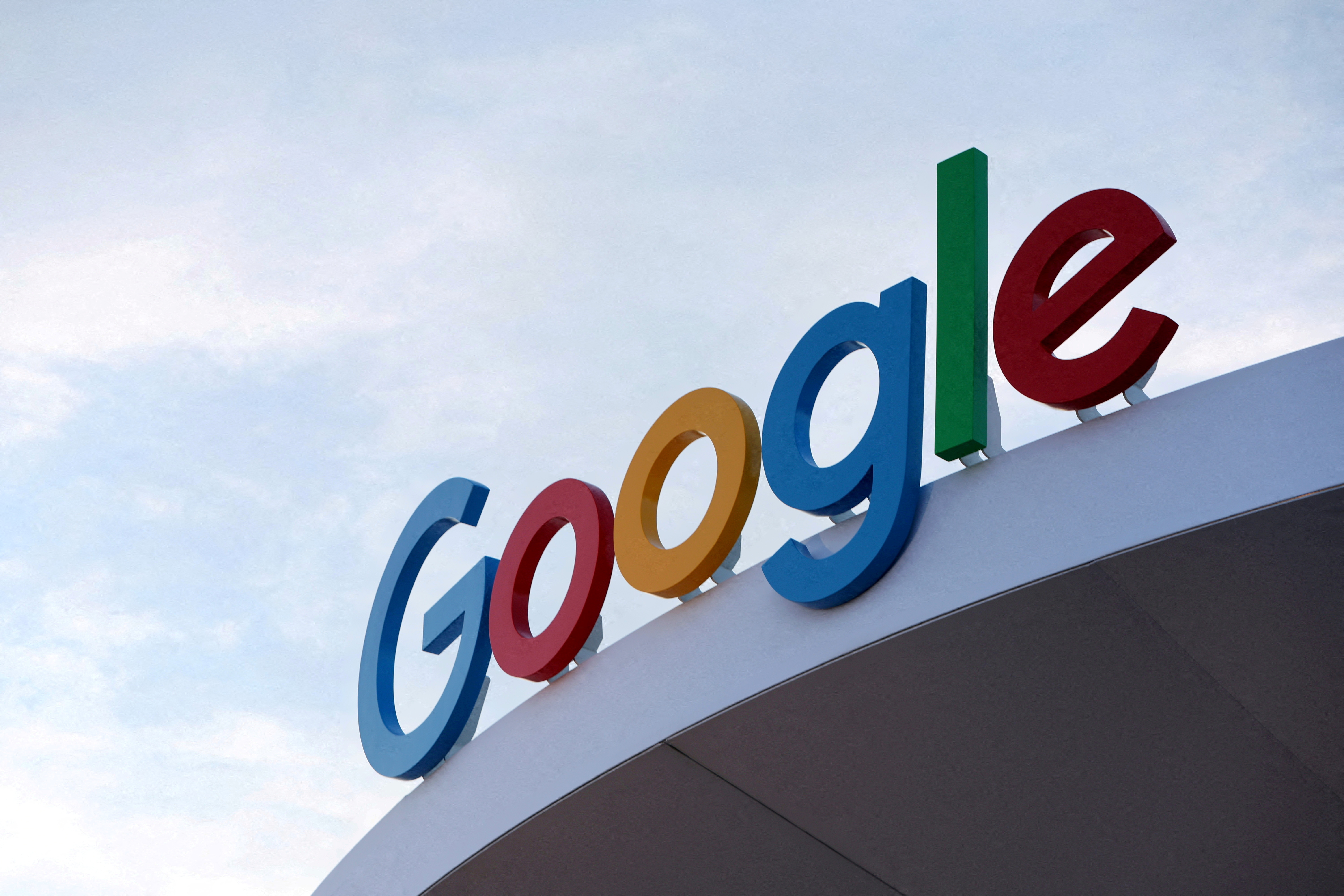 Google logo is seen on the Google house at CES 2024 
