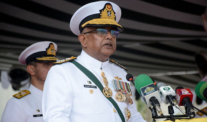 FILE PHOTO - Pakistan’s Chief of Naval Staff Admiral Naveed Ashraf is addressing a passing out Parade of 121st Midshipmen and 29th Short Service Commission Course at Pakistan Naval Academy in Karachi, Pakistan, on June 29, 2024. (APP/File)