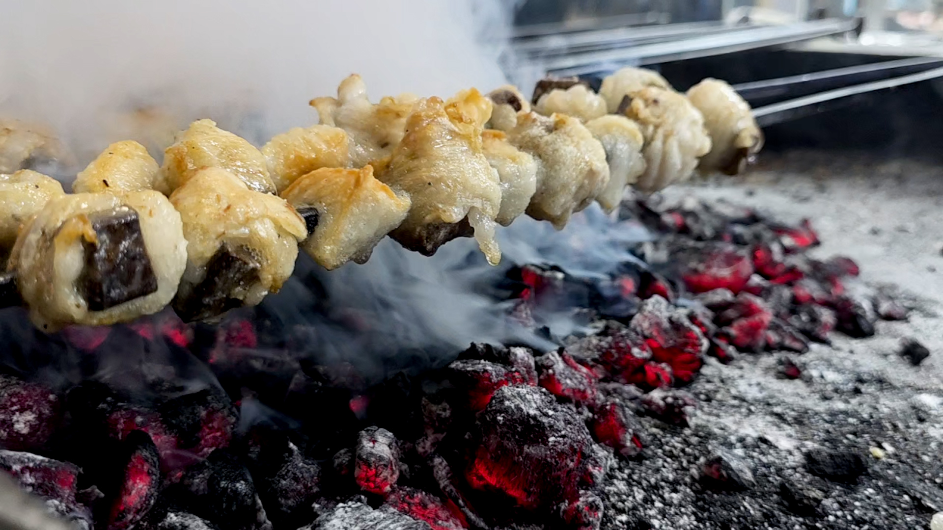 Pattay Tikkay—liver skewers wrapped in fat and grilled over an open fire—deliver a simple, traditional flavour reflecting the core of Pashtun cuisine.