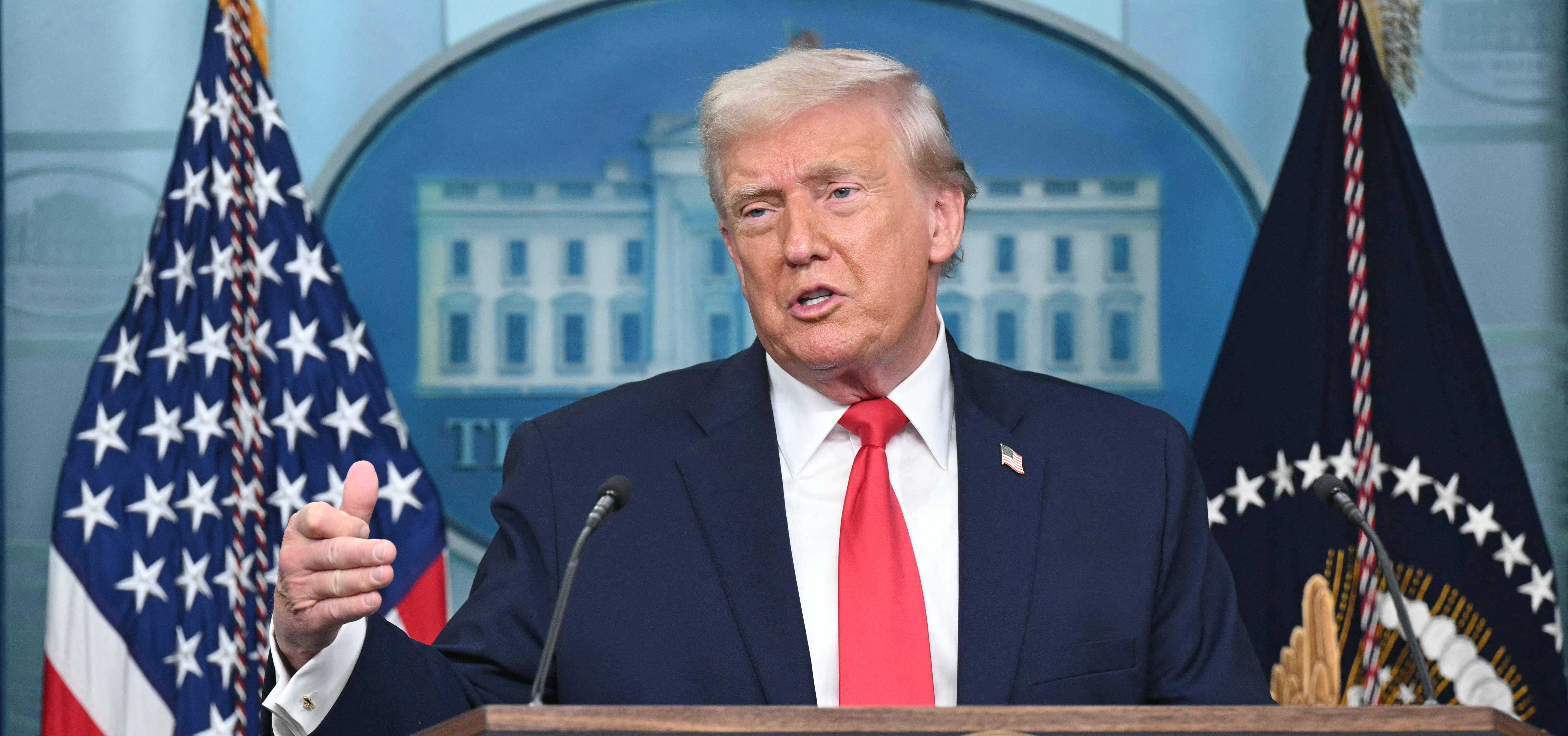 US President Donald Trump speaks during a briefing in the Brady Briefing Room of the White House in Washington, DC, on January 20, 2026 (AFP)