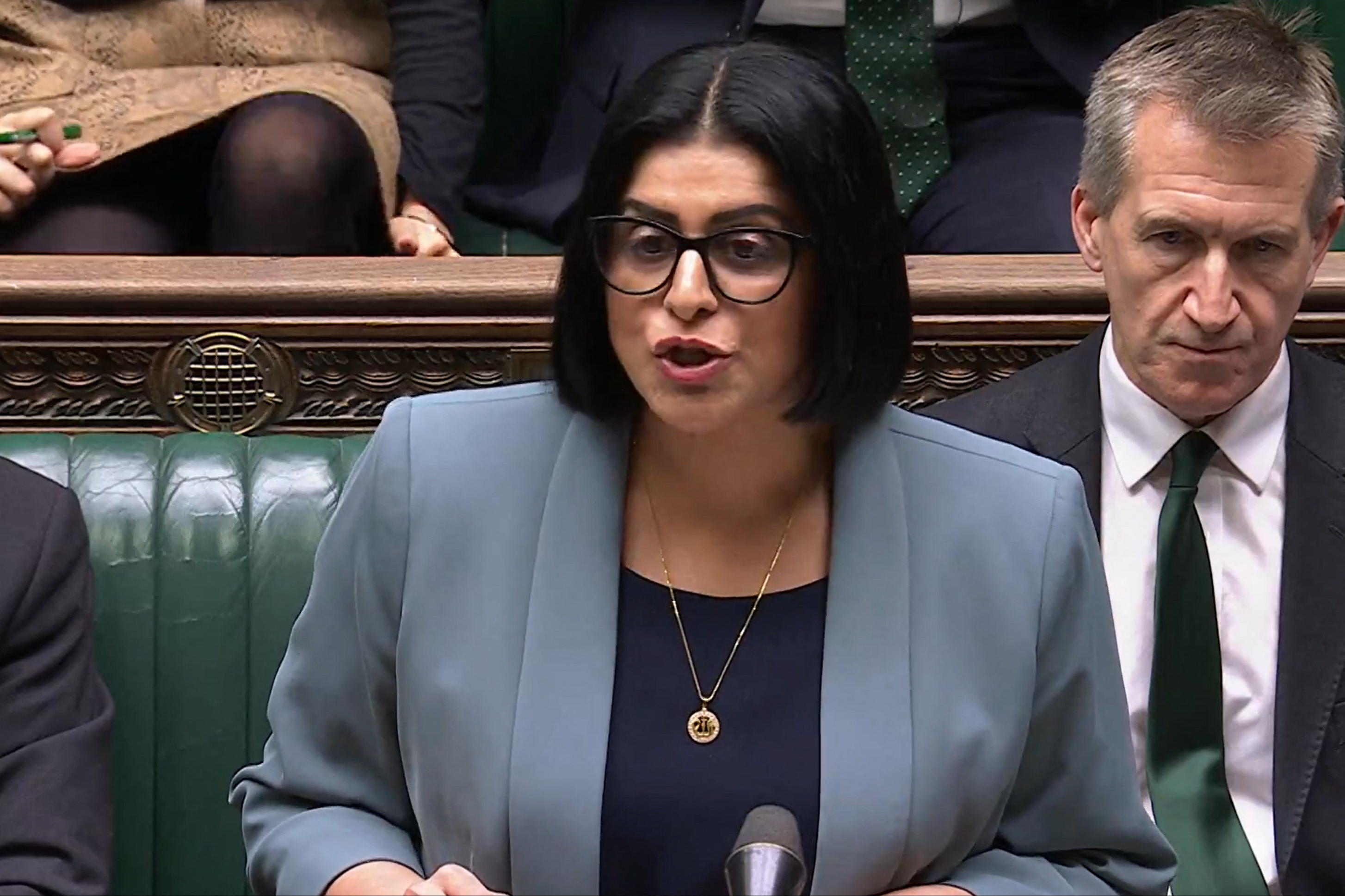 In this video grab taken from footage broadcast by the UK Parliamentary Recording Unit (PRU) via the Parliament TV website on November 17, 2025, Britain's Home Secretary Shabana Mahmood, makes a statement on new reforms to seeking asylum in the UK.