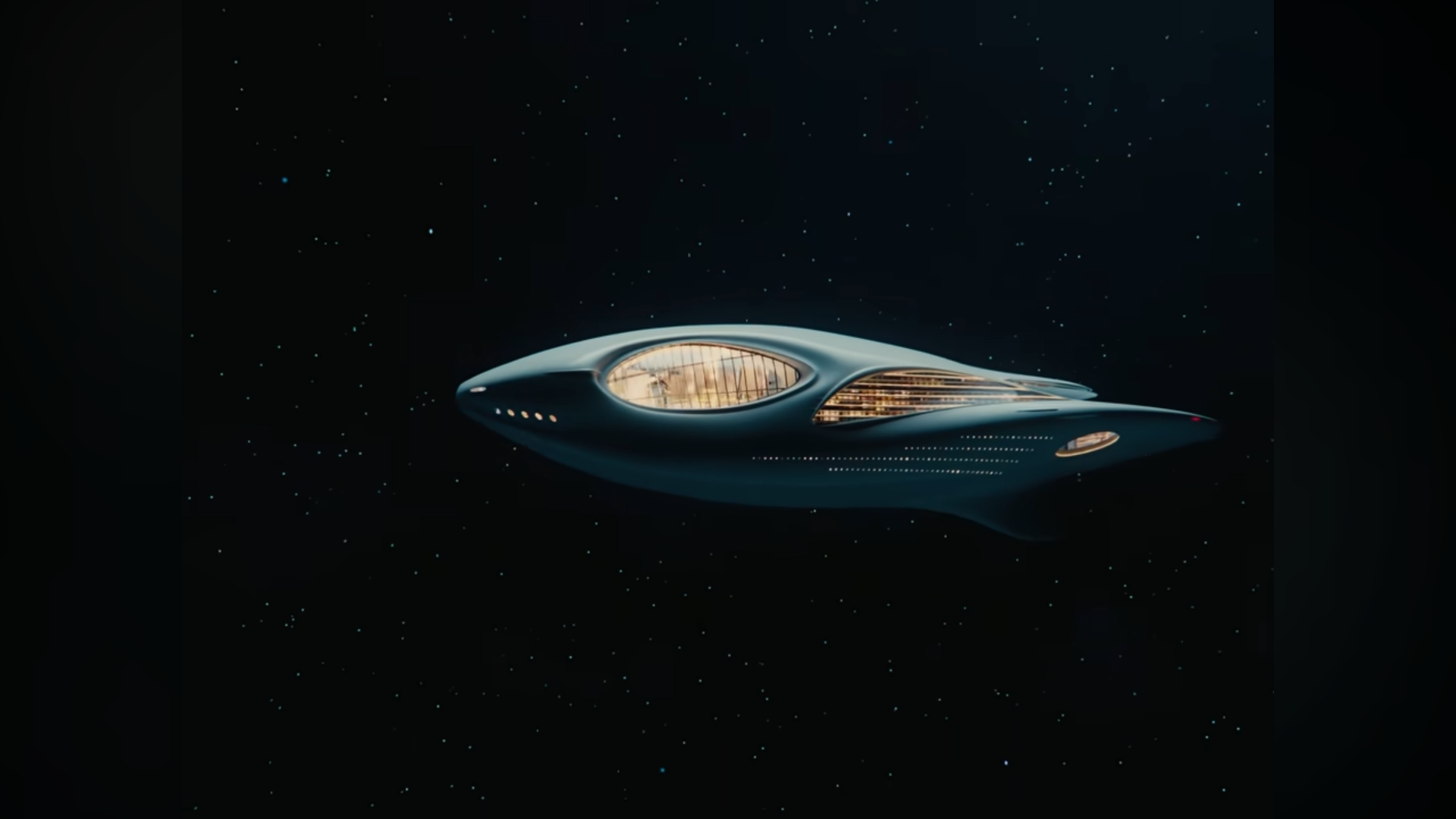 Spaceship hurtling through space (Screenshot from the music video 